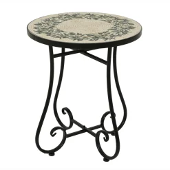 Table d'appoint ronde en mosaïque (H46 x D39 cm) Athènes Beige