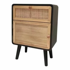 Table de chevet bois et cannage (40 x H55 cm) Osaka Noir et bois