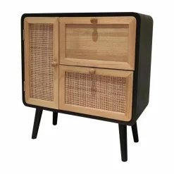 Table de chevet bois et cannage (50 x H55 cm) Osaka Noir et bois