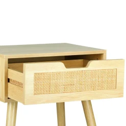 Table de Chevet Bois et Cannage (60 cm) Beige