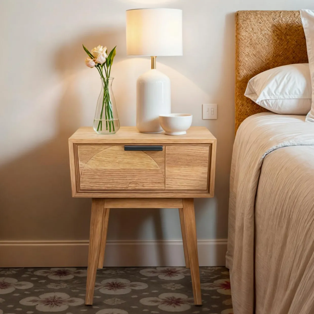 Table de chevet bois (H58 cm) Hanoï Naturel