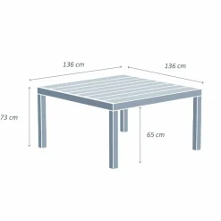 Table de jardin carrée aluminium 8 places (136 x 136 cm) Murano Blanc