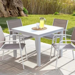Table de jardin carrée en aluminium 4 places (89 x 89 cm) Murano Blanc