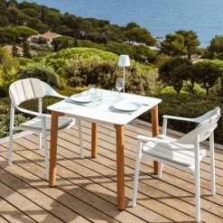 Table de jardin carrée en aluminium 2 places (76 x 76 cm) Monte Carlo Blanc