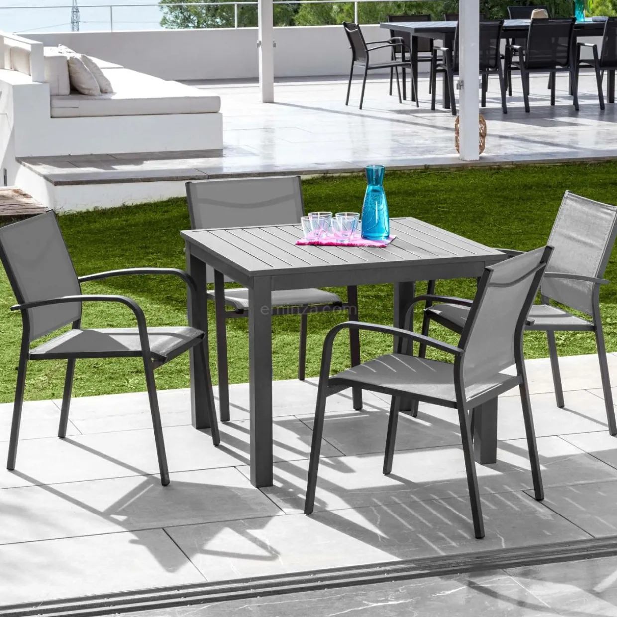 Table de jardin carrée en aluminium 4 places (89 x 89 cm) Murano Gris Anthracite