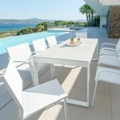 Table de jardin en aluminium et céramique 8 places (180 x 90 cm) Kore Blanc et gris clair