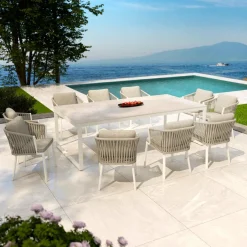 Table de jardin en aluminium et céramique 10 places (240 x 120 cm) Kore Blanc et beige