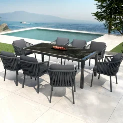 Table de jardin en aluminium et céramique 8 places (180 x 90 cm) Modena Noir marbré