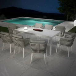 Table de jardin en aluminium et céramique 8 places (180 x 90 cm) Modena Blanc