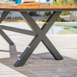 Table de jardin en aluminium et bois teck 8 places (200 x 100 cm) Bali Gris anthracite