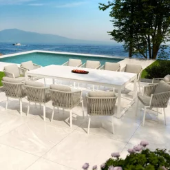 Table de jardin en aluminium et céramique 12 places (260 x 120 cm) Kore Blanc et gris clair