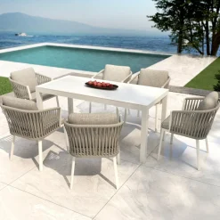 Table de jardin en aluminium et céramique 6 places (150 x 75 cm) Modena Blanc