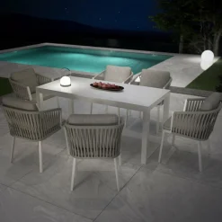 Table de jardin en aluminium et céramique 6 places (150 x 75 cm) Modena Blanc