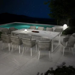 Table de jardin en aluminium et céramique 12 places (260 x 120 cm) Kore Blanc marbré