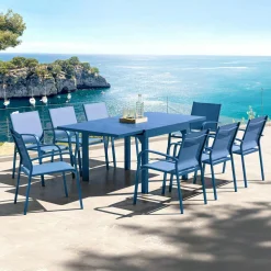 Table de jardin extensible en aluminium 8 places (90/180 x 90 cm) Murano Bleu pétrole