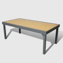Table de jardin extensible en aluminium 12 places effet bois (200/320 x 100 cm) Murano Gris anthracite