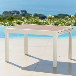 Table de jardin extensible en aluminium 10 places effet bois (135/270 x 90 cm) Murano Blanc
