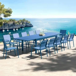 Table de jardin extensible aluminium 12 places (200/320 x 100 cm) Murano Bleu pétrole