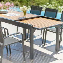 Table de jardin extensible en aluminium 10 places effet bois (135/270 x 90 cm) Murano Gris anthracite