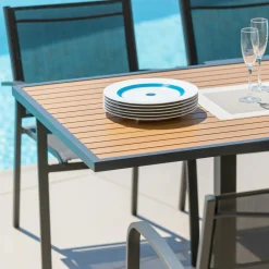 Table de jardin extensible en aluminium 10 places effet bois (135/270 x 90 cm) Murano Gris anthracite