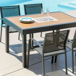 Table de jardin extensible en aluminium 10 places effet bois (135/270 x 90 cm) Murano Gris anthracite