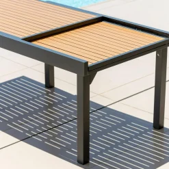 Table de jardin extensible en aluminium 10 places effet bois (135/270 x 90 cm) Murano Gris anthracite