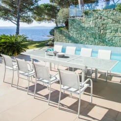 Table de jardin extensible en verre 10 places (135/270 x 90 cm) Murano Blanc