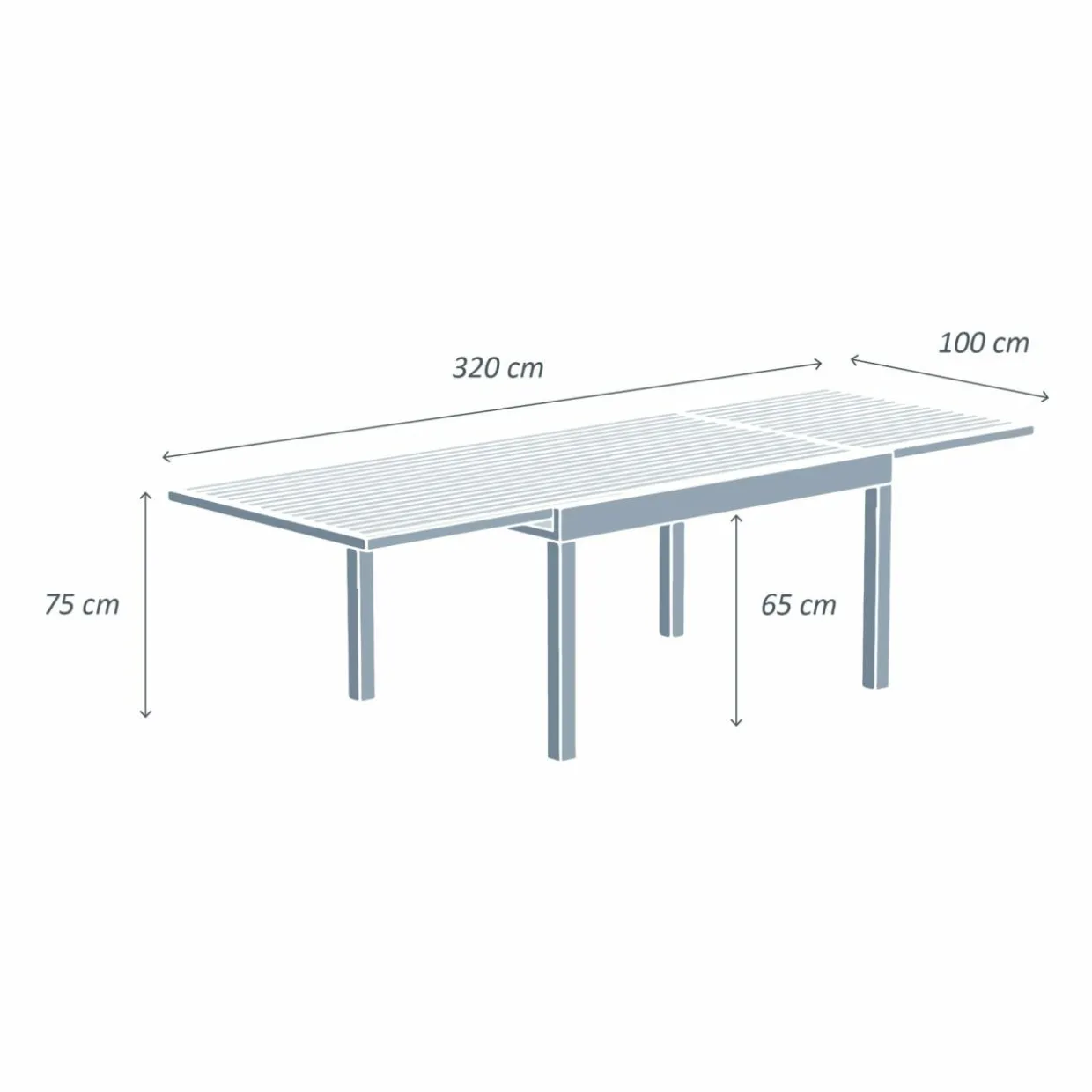 Table de jardin extensible en aluminium 12 places effet bois (200/320 x 100 cm) Murano Blanc