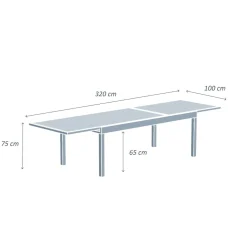 Table de jardin extensible en verre 12 places (200/320 x 100 cm) Murano Vert olive