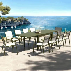 Table de jardin extensible aluminium 10 places (135/270 x 90 cm) Murano Vert olive