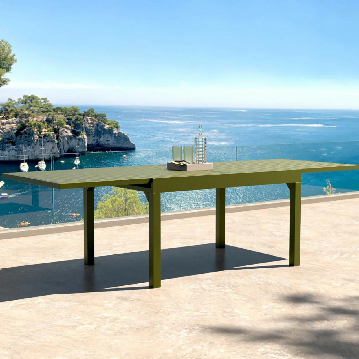 Table de jardin extensible aluminium 10 places (135/270 x 90 cm) Murano Vert olive