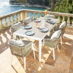 Table de jardin extensible en aluminium 12 places (195/300 x 96 cm) Amalfi Blanc