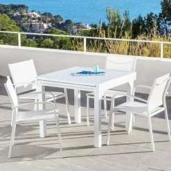 Table de jardin extensible en aluminium 8 places (90/180 x 90 cm) Murano Blanc
