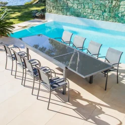 Table de jardin extensible en verre 10 places (135/270 x 90 cm) Murano Gris anthracite