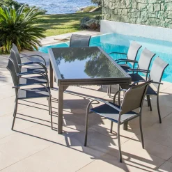 Table de jardin extensible en verre 10 places (135/270 x 90 cm) Murano Gris anthracite