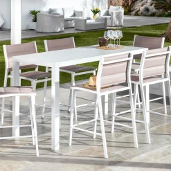 Table de jardin haute en aluminium 6 places (160 x H105 cm) Murano Blanc