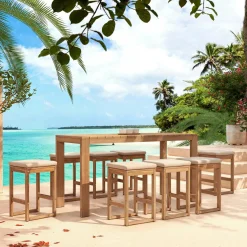 Table de jardin haute en bois d'acacia 8 places (203 x H105 cm) Bornéo Naturel