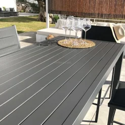 Table de jardin haute en aluminium 6 places (160 x H105 cm) Murano Gris anthracite
