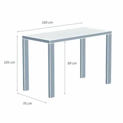 Table de jardin haute en aluminium 6 places (160 x H105 cm) Murano Gris anthracite