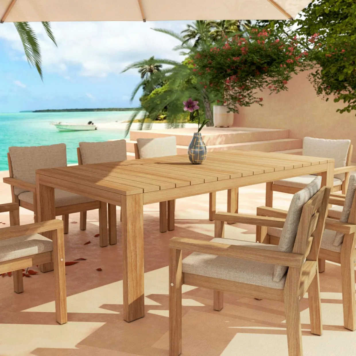 Table de jardin rectangulaire en bois d'acacia 8 places (215 x 110 cm) Bornéo Naturel