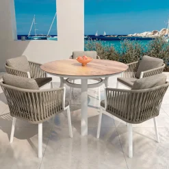Table de jardin ronde en aluminium 6 places (D120 cm) Amalfi Blanc