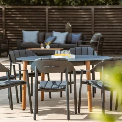 Table de jardin ronde en aluminium 8 places (D149 cm) Monte Carlo Gris anthracite