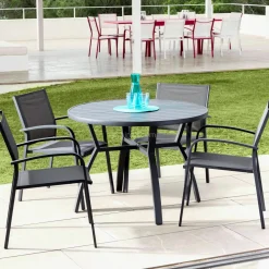 Table de jardin ronde en aluminium 5 places (D105 cm) Murano Gris anthracite