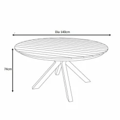 Table de jardin ronde en aluminium et bois teck 8 places (D140 cm) Bali Blanc