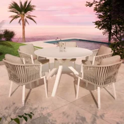 Table de jardin ronde en aluminium et céramique 6 places (D120 cm) Kore Blanc