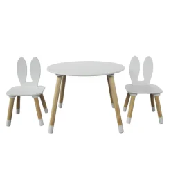 Table et 2 chaises enfant bois lapin (H44 cm) Lila Blanc