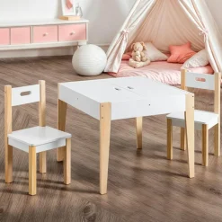 Table et 2 chaises enfant bois tableau (H49,5 cm) Charlie Blanc