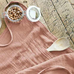 Tablier avec poches gaze de coton Gaïa Rose pêche