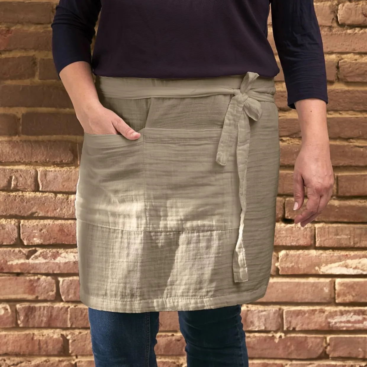 Tablier avec poches gaze de coton Gaïa Ficelle