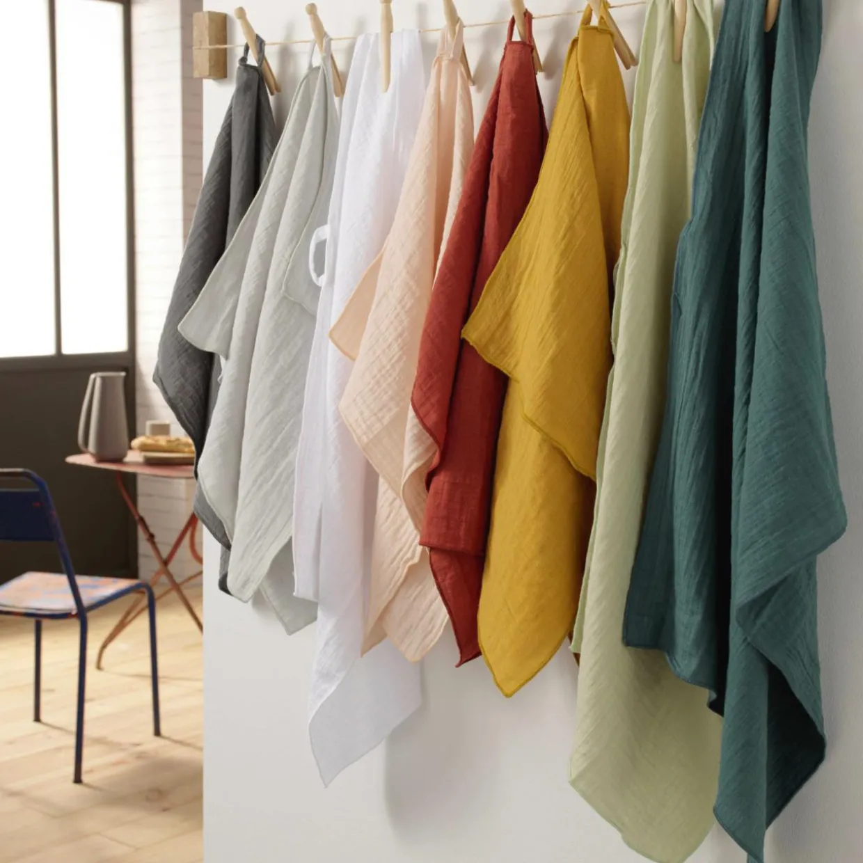 Tablier avec poches gaze de coton Gaïa Ficelle